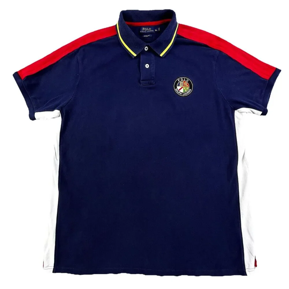 Polo Ralph Lauren Polo Shirt XL Navy Blue Cookie Crest Patch Custom Fit Preppy